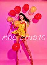 MOE bar National Day balloon party sexy gogo costume dazzling gold illusion laser swing dress set
