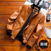 Autumn and winter leather men slim Korean version 2019 new velvet thickened trend motorcycle leather jacket handsome male jacket