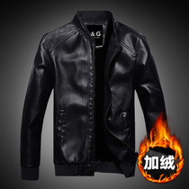 Leather mens winter 2020 new Korean slim-fit handsome winter warm velvet thickened spring and autumn mens coat tide