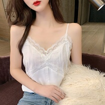 Suspender womens 2021 new sexy slim V-neck lace vest design sense white top suit