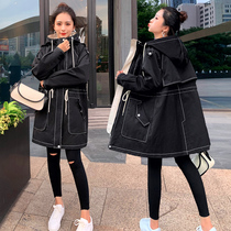  Maternity clothes spring and autumn windbreaker medium and long 2021 new Korean loose pregnancy net red hooded large size jacket