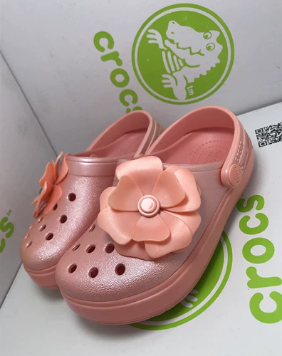 Croc Children's Baotou Плоские каблуки отдых Лето сладкая дыня детская обувь Новые трехмерные цветы Xiaokloger 205712