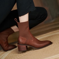  Chelsea womens boots autumn and winter 2021 new British style round head socks boots thick heels thin temperament fashion short boots