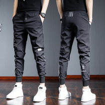 2021 new casual sweatpants mens summer thin trend all-match slim-fitting elastic ice silk nine-point pants