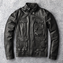 2021 new plant tanned sheep leather leather clothing American leather men slim short motorcycle leather jacket coat tide