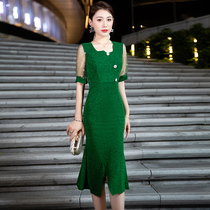 Green small evening dress skirt womens summer long high-class socialite temperament dress can usually be worn birthday host