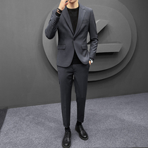  Autumn and winter casual suit mens handsome slim-fitting trend Korean version of the British style wedding groom dress mens suit suit