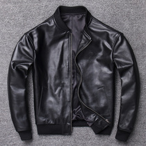 Abrasion resistant and wearing resistant imported head layer calf leather Henning genuine leather leather clothing men baseball collar leather jacket mens casual jacket