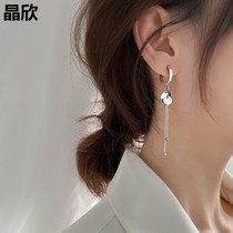 Wafer Flow Suear Buckle 925 Pure Silver Ear Ring Long Style Fashion Senior Sensation Ins Lukewarm Wind Display Face Lepted