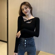 Tide brand black long sleeve T-shirt women autumn and winter 2021 New Sexy Slim cotton top with base shirt Women