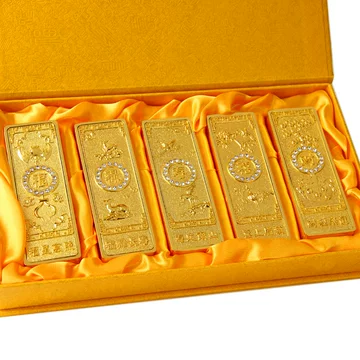 金條 風水縁起物 金貨 清国五帝【福祿寿喜財】銘 開運金元寶 金箔五路財神五福臨門福祿壽喜財擺件百元紀念金