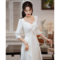 Collar certificate registration small gown French style display slim white dress normally daily can be worn with light and luxurious little foreign dress white dress