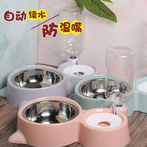 DA dog bowl cat bowl large stainless steel double bowl automatic drinking water pet cat food dog food basin dog food basin