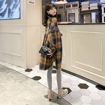 Pregnancy Woman Dress Spring Autumn Fashion Suit 2021 Autumn Winter New Thickening Plaid Shirt With Long Foreign Hitch Outside of the Thickened Plaid Shirt