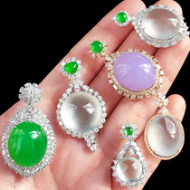 Jade egg noodles small necklace white ice egg noodles pendant jade ring 18K gold inlay processing