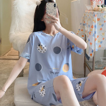 2021 new pajamas womens cotton silk summer short-sleeved thin suit spring and autumn womens cotton-padded home clothes