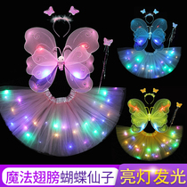 Halloween childrens glowing butterfly wings light wonderful fairy back decoration girl magic wand princess dress costume