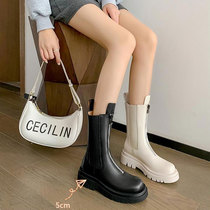Wutong tree good-looking Korean handsome front zipper boots 2021 autumn and winter New thick heel with middle heel Martin boots