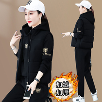 Plus velvet sportswear set women autumn and winter 2021 New padded sweater pants casual size womens fat mm coat