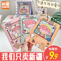 Xinjiang Gün in Cartoon Desktop Cosmetic Mirror Desktop can set up large folding mirror student dorm dresser