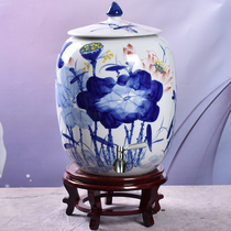 Jingdezhen ceramic rice tank pumping tank 25 kg 30 kg 50 kg storage tank with lid sealed moisture-proof and insect-proof