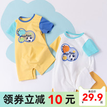 Bebeyi Baby Clothes Conjoined Short Sleeves Summer Thin male and female baby khae climbing clothes Pyjamas Pure Cotton Summer Clothes