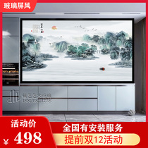 Modern art glass living room partition into the home screen cabinet porch background wall tempered ink Chinese painting landscape painting