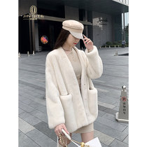 2021 light imported mink coat female whole mink velvet velvet V-neck mink faux fur fur coat