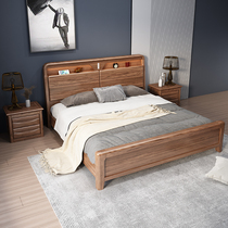 Walnut solid wood bed 1 8-meter double bed Modern simple 1 5-meter multi-function air pressure storage master bedroom Nordic bed