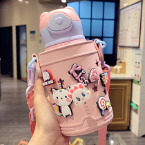Creative trend 316 stainless steel thermos cup girl student children cute Cup ins with straw oblique cross Cup