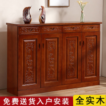 Door solid wood shoe cabinet Simple modern foyer cabinet economical household oak entrance Chinese balcony storage cabinet