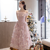 Hepburn style pink short evening dress 2021 new host annual meeting engagement banquet light luxury high end dress