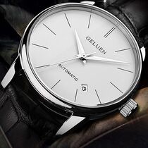  Gluen mechanical watch mens watch automatic waterproof ultra-thin leather belt Casual business trend fashion mens watch