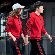 Lovers Sport Suit Men And Women Spring Fall Red Pure Cotton Fashion Casual With Cap Clothing Running Two Sets Loose