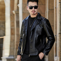 2021 new leather mens Korean version of the trend handsome slim jacket motorcycle trend brand spring and autumn casual mens jacket
