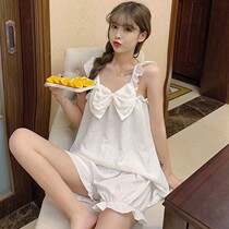 Sling pajamas womens summer two-piece set sexy new fashion student cute bow summer home wear