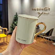 ins ceramic mug female summer with lid spoon office water Cup home large capacity couple coffee cup creative