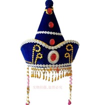 Mongolian dancer hat female Mongolian hat children stage adult royal blue female style Mongolian headdress