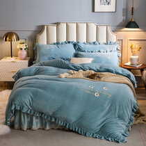 Winter plus velvet milk velvet cotton four-piece padded bed skirt warm double-sided velvet coral velvet bedding bedding bedding
