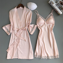 Sexy Sleepwear Woman Summer Ice Silk Thin pieces Two sets of adults with chest cushion Sling Sleeping Skirt Poly available in Korean version