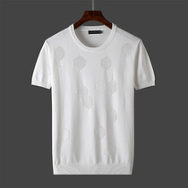 home daily ice silk short-sleeved T-shirt summer thin line clothing tide round neck half sleeve mens knitted base shirt