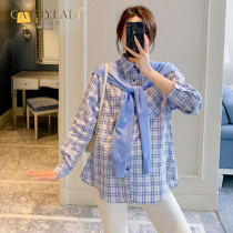 CATHYLADI pregnant woman autumn plaid top fashion loose shawl shirt Korean lapel collar long sleeve shirt