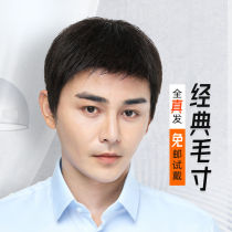 Wig male short hair Korean version handsome middle-aged mens wig real hair flat head real hair wig set male