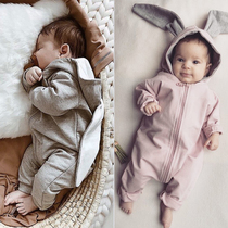 ins big ears rabbit baby conjoined clothing spring autumn baby pure cotton boomer clothes khaclothes autumnese for baby out climbing