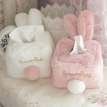 Soft cute pink rabbit plush tissue set rabbit ear home car tissue box cartoon drawing paper box