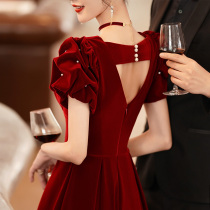 Wine Red Bridal Toast to Usual Can Wear Small Gown Temperament Slim 2021 New Summer Engagement Dress