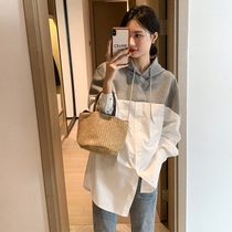 Touch Misspregnancy Dress Spring Design Sensation with cap Rope Sweatshirt Splicing Shirt Casual Loose Blouse