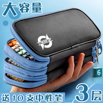  Pencil bag for male junior high school students simple super large capacity primary school students pencil bag stationery box creative middle school students multi-function multi-layer boys canvas high school students university pencil box for children boys retro style