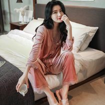 French elegance ~ Chao foreign style premium pajamas women long sleeve golden velvet Korean temperament sexy can be worn outside