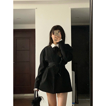 avenement 21FW shoulder vertical cutting original black round neck waist design sense blazer women Autumn
